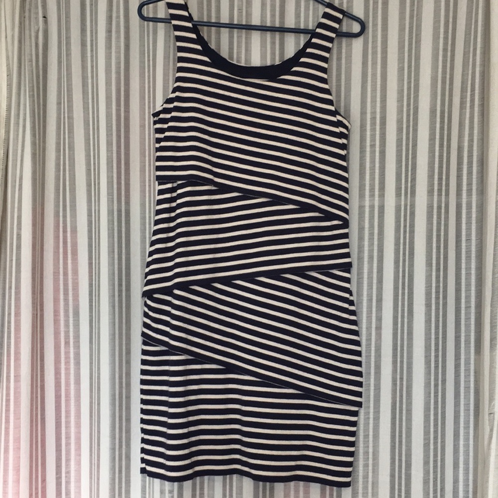 Asymmetrically Striped LOFT Mini Dress